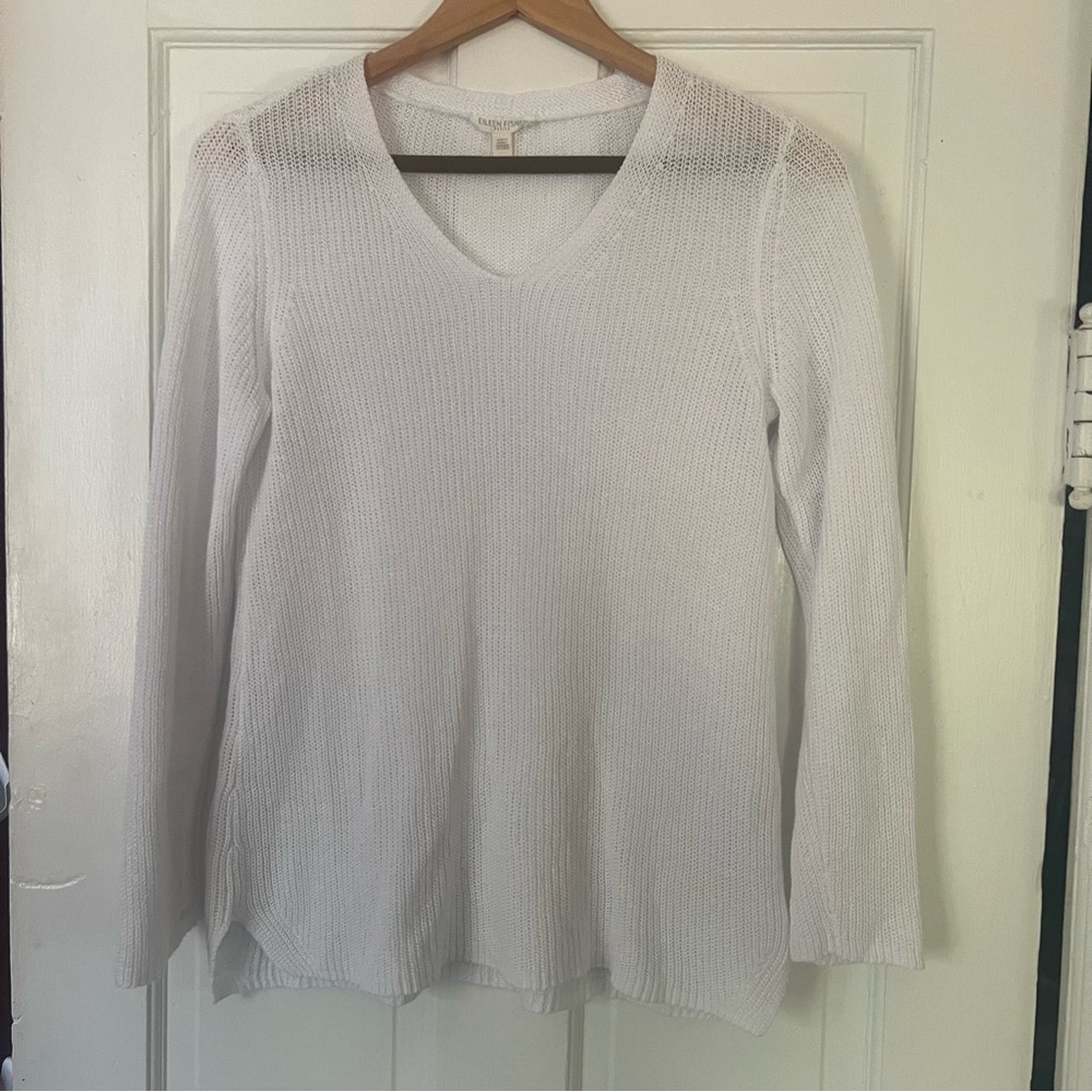 EILEEN FISHER Organic Linen Fisherman Sweater Size Petite Medium